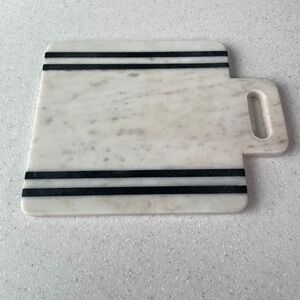 Magnolia Home White Marble Cheese Board Black Stripes Inlay Handle Serving Tray